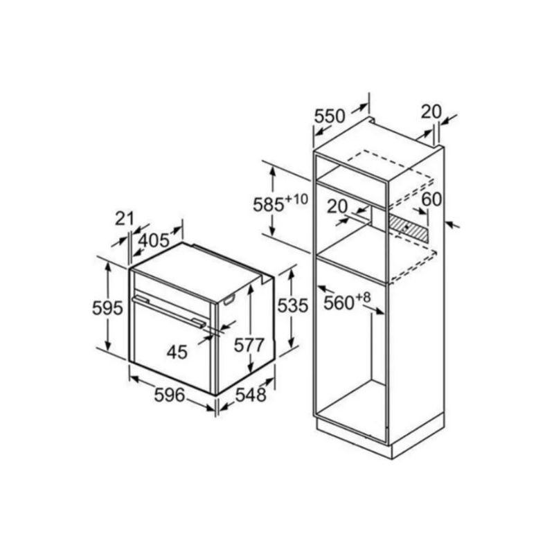 Kích thước của Lò nướng Bosch HBG634HS1 Kích thước của Lò nướng Bosch HBG634HS1