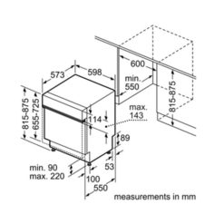 Kích thước máy rửa bát âm tủ Bosch SMI57M25EU