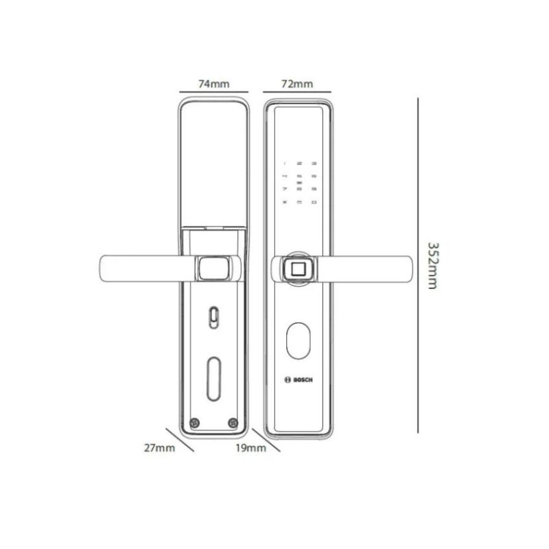 Kích thước của Khóa cửa điện tử Bosch ID 40PK màu đồng Kích thước của Khóa cửa điện tử Bosch ID 40PK màu đồng