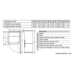 Kích thước tủ lạnh đơn Bosch KGN56XI40J